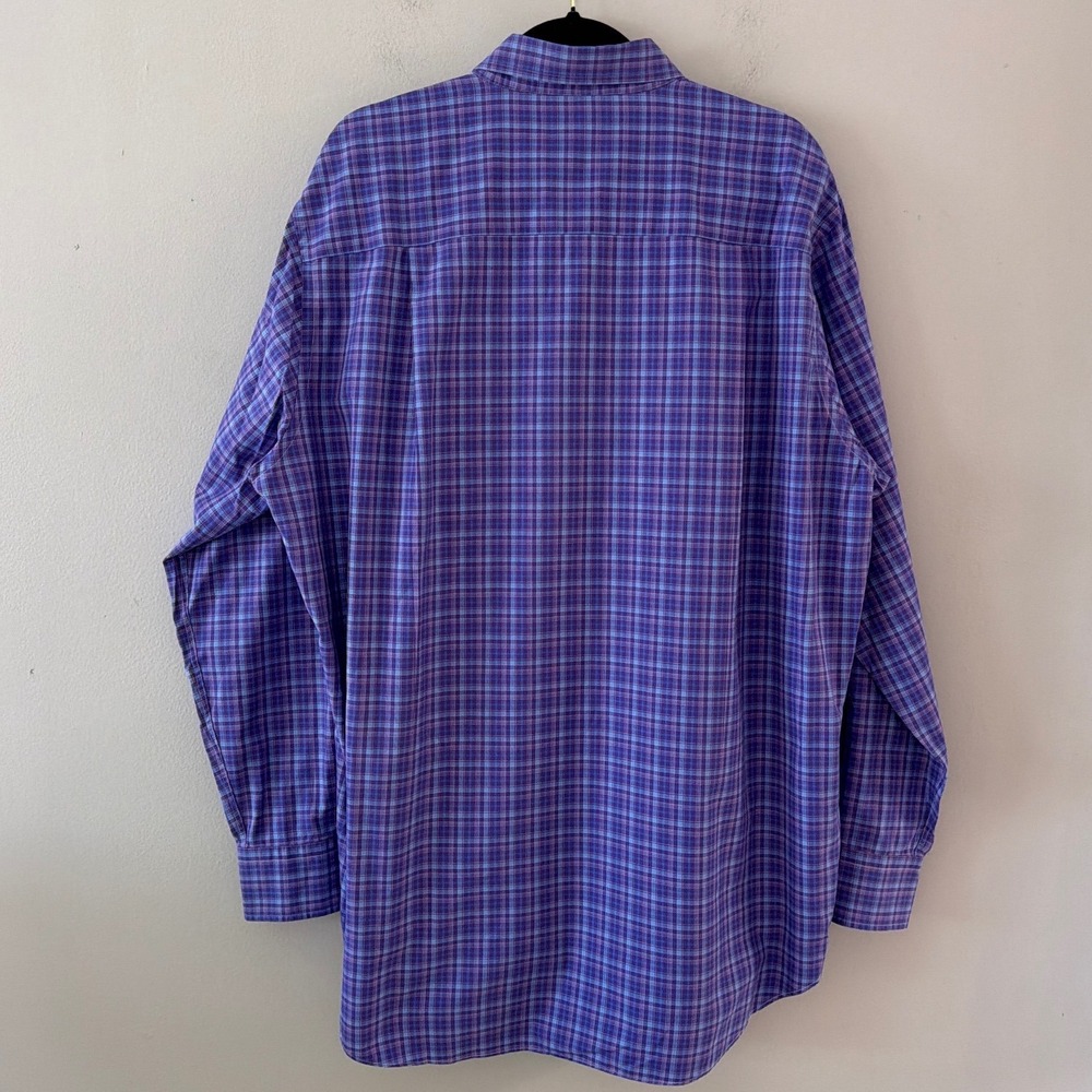 David Donahue Men XXL Purple Blue Plaid Long Sleeve Cotton Button Down Shirt - Picture 3 of 10